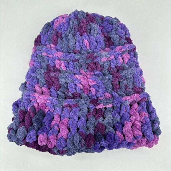 Handmade New Purple‎ and Pink Chenille Slouchy Knit Winter Beanie Med/Large - Picture 8 of 12